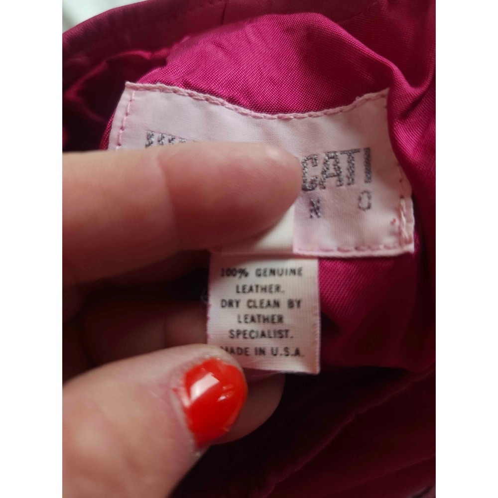 Vintage Hugo Buscati Pink Genuine Leather Skirt Womens Size 6 A-Line Knee Length - Picture 5 of 6